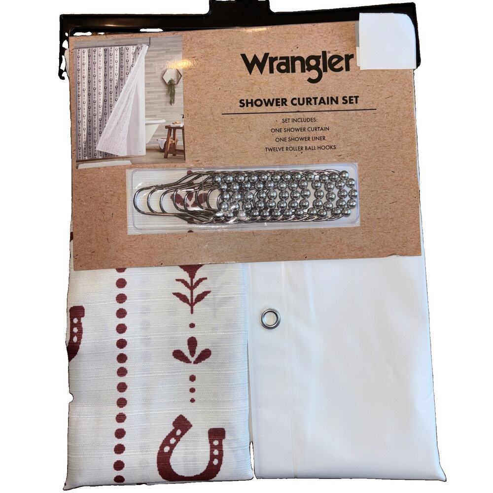 Wrangler Stables and Stripes Red Horseshoe Floral Dot Shower Curtain 13 Pc Set